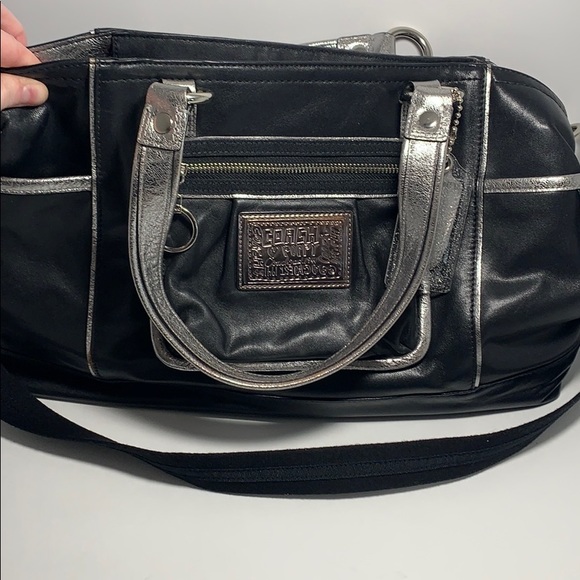 Coach Poppy Black & Silver Leather Tote - Rare! - Picture 3 of 8